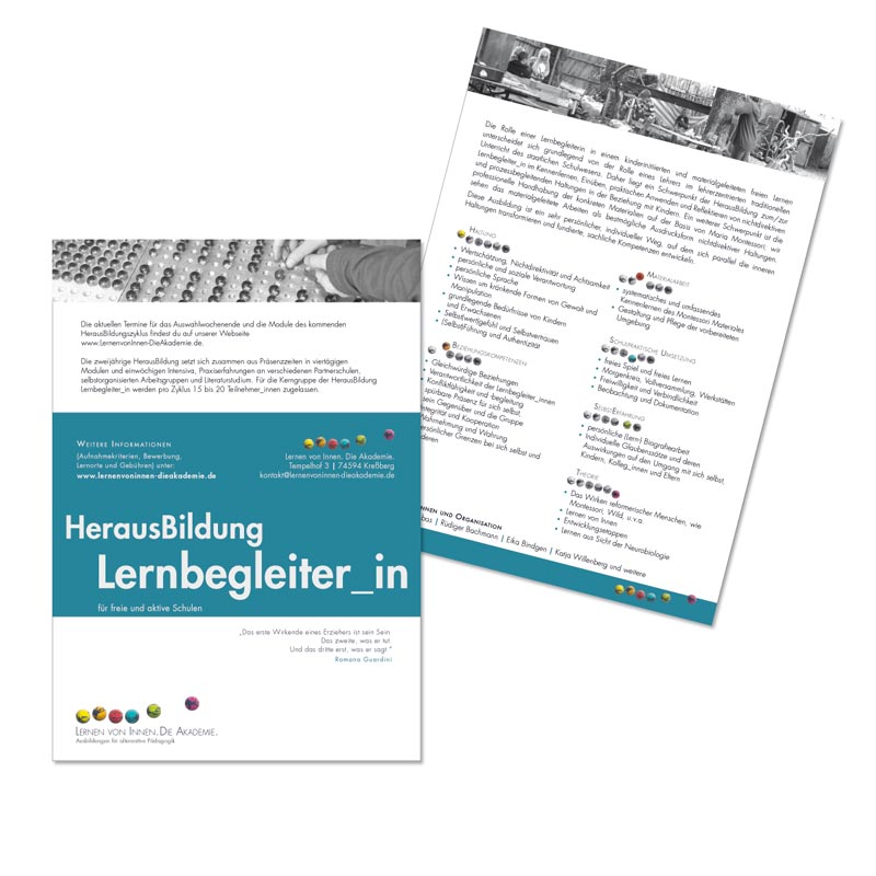 DIN A5 Klapp Flyer aus Berlin für ein Ausbildungsinstitut