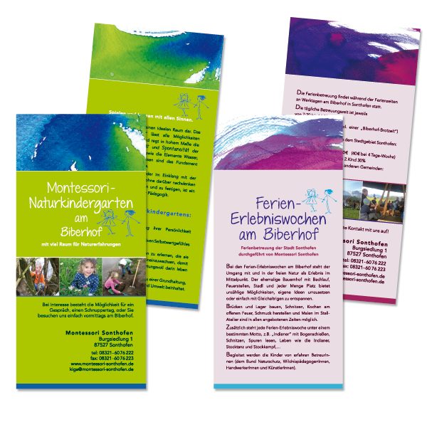 zweiseitige, an einem Design orientierten Flyer für eine alternative Schule